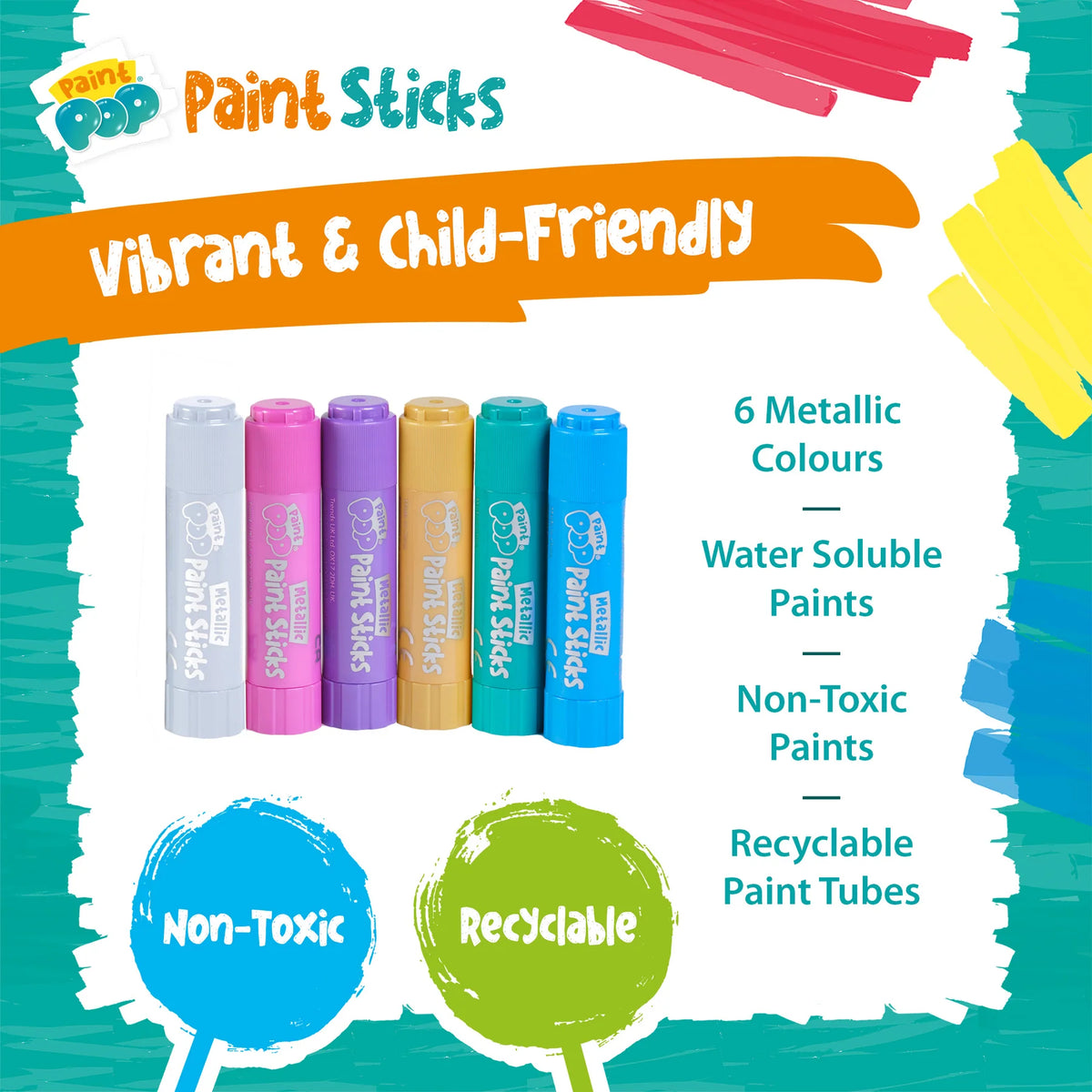 Paint Pop 6 Pack Quick Dry Paint Sticks - Metallic