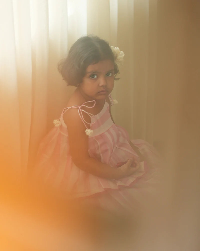 Kamal lehenga set in baby pink stripes