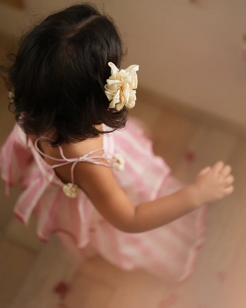 Kamal lehenga set in baby pink stripes