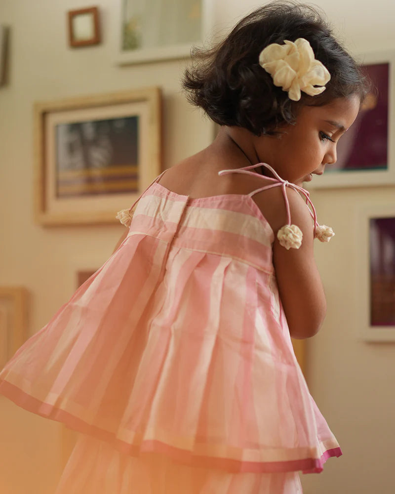 Kamal lehenga set in baby pink stripes