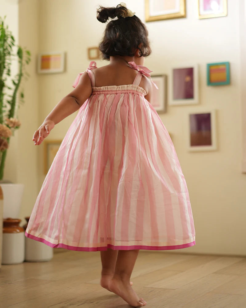 Kamal lehenga set in baby pink stripes