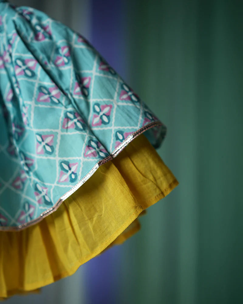 Mosaic magic Girls Ethnic wear Wrap Top & 3/4 Lehenga Skirt