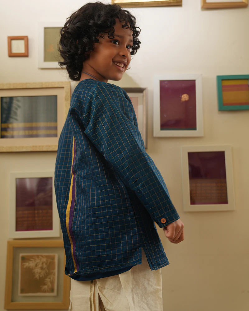 APARAJITA festive kurta in blue gold checks