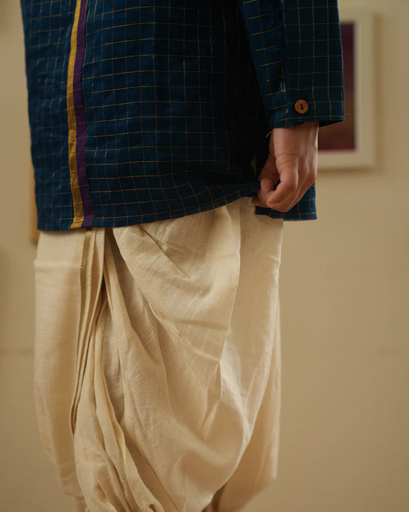 APARAJITA festive kurta in blue gold checks