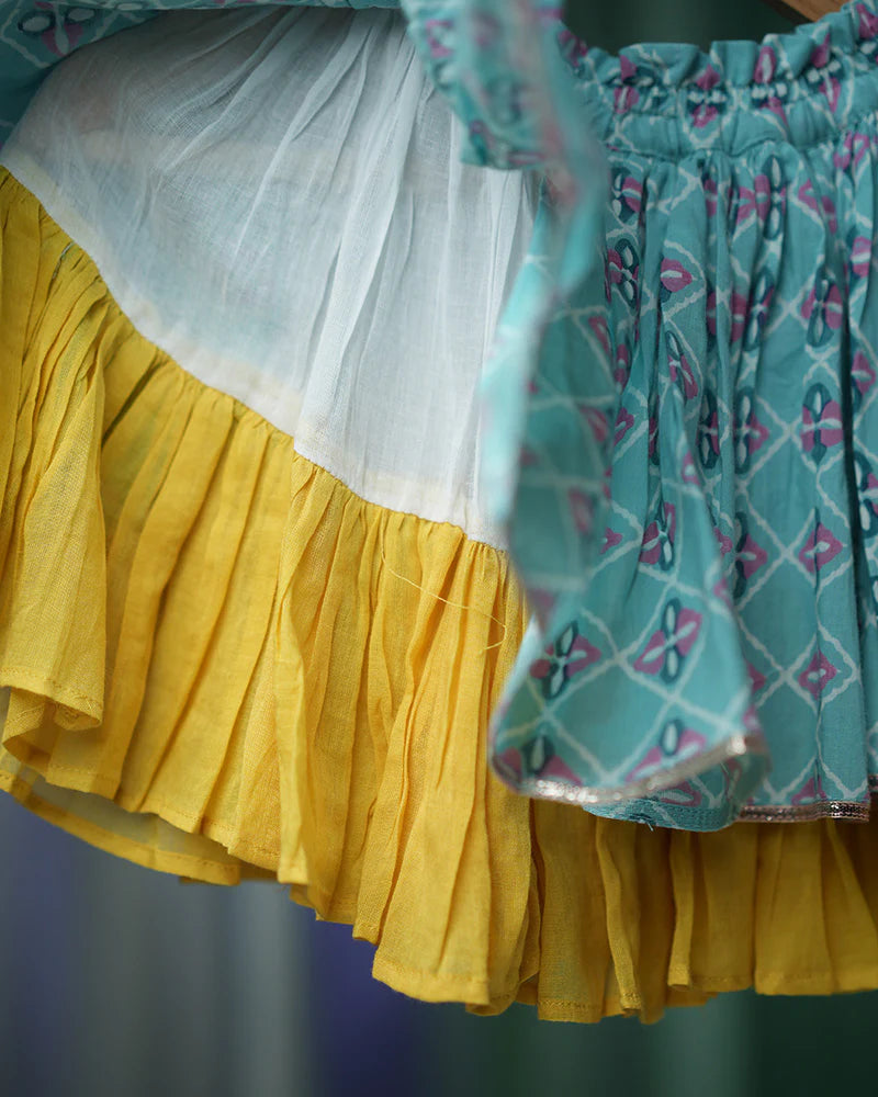 Mosaic magic Girls Ethnic wear Wrap Top & 3/4 Lehenga Skirt