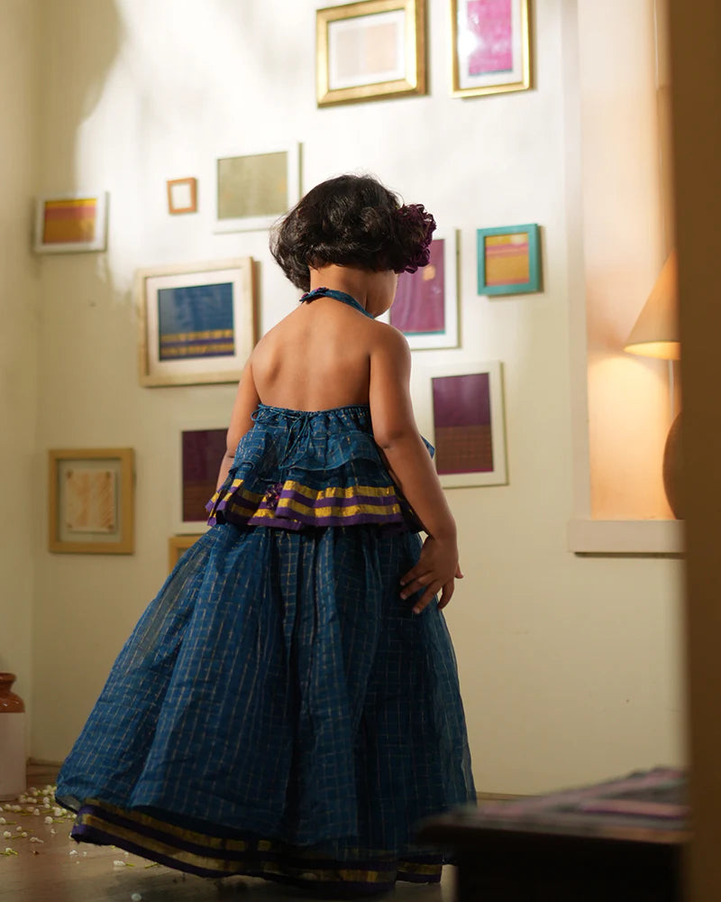 Aparajita lehenga set in blue gold checks