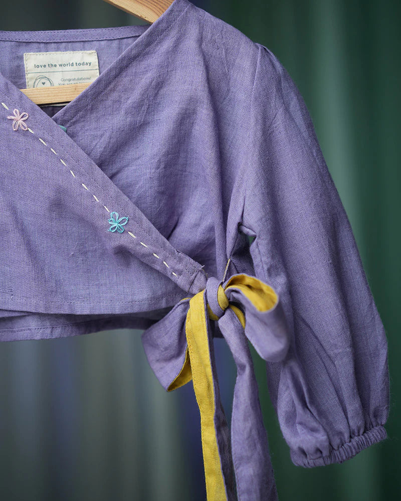 Mosaic magic Girls Ethnic wear Wrap Top & 3/4 Lehenga Skirt