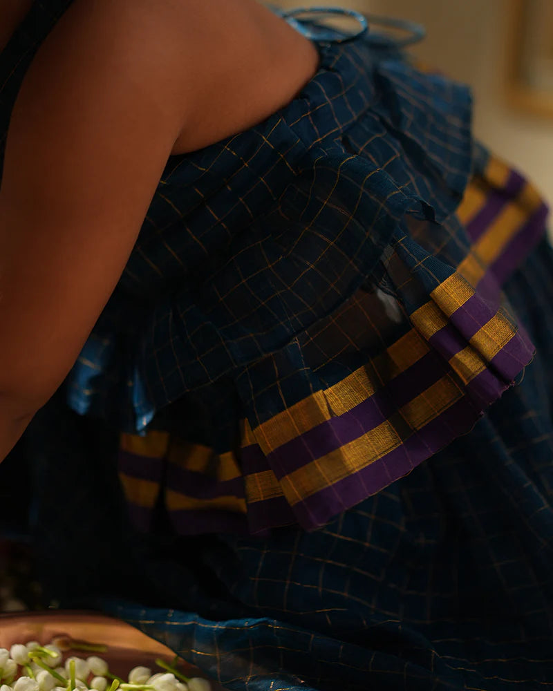 Aparajita lehenga set in blue gold checks