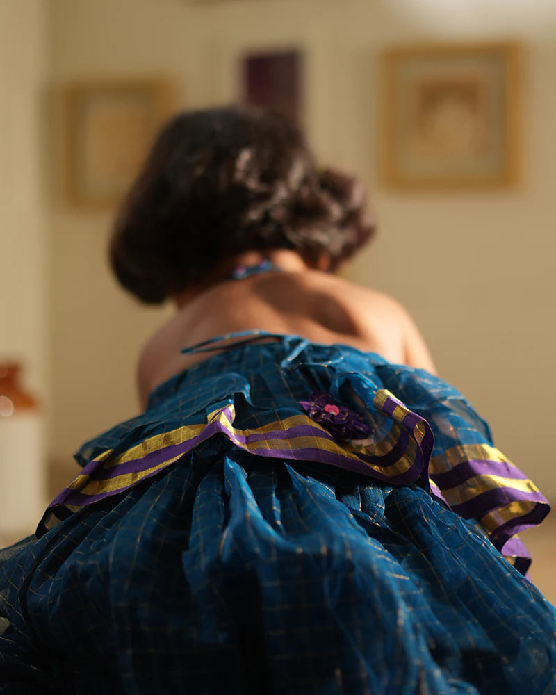Aparajita lehenga set in blue gold checks