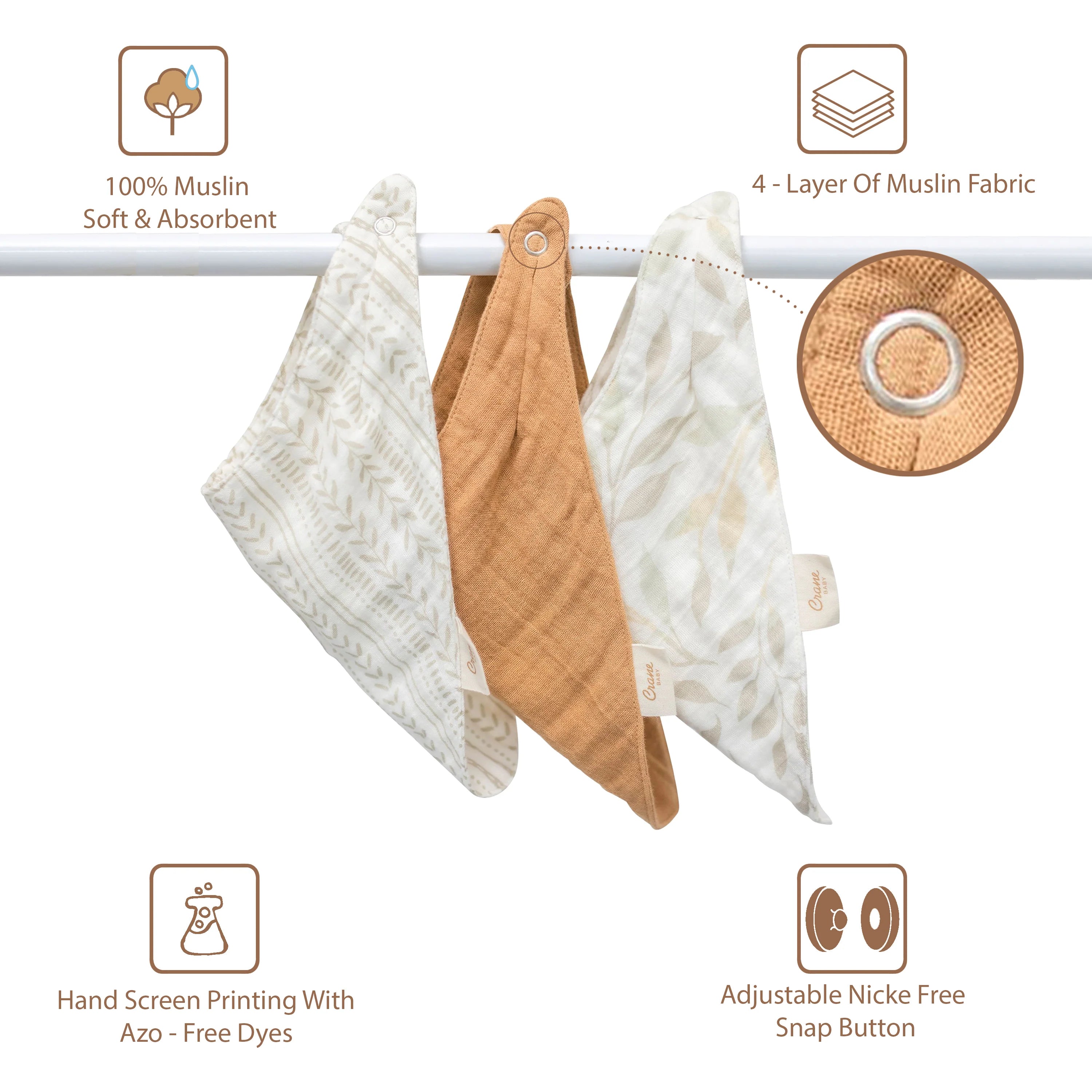 Crane Baby Bandana Bib Set - Willow Multicolor Leaf