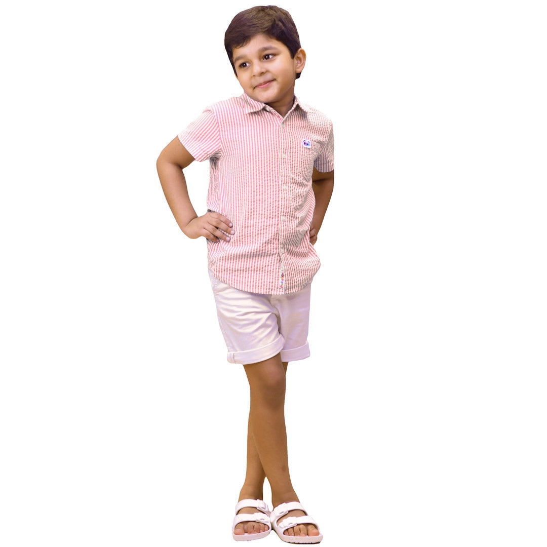 Boys Candy Pastel Pink Seersucker Shirt