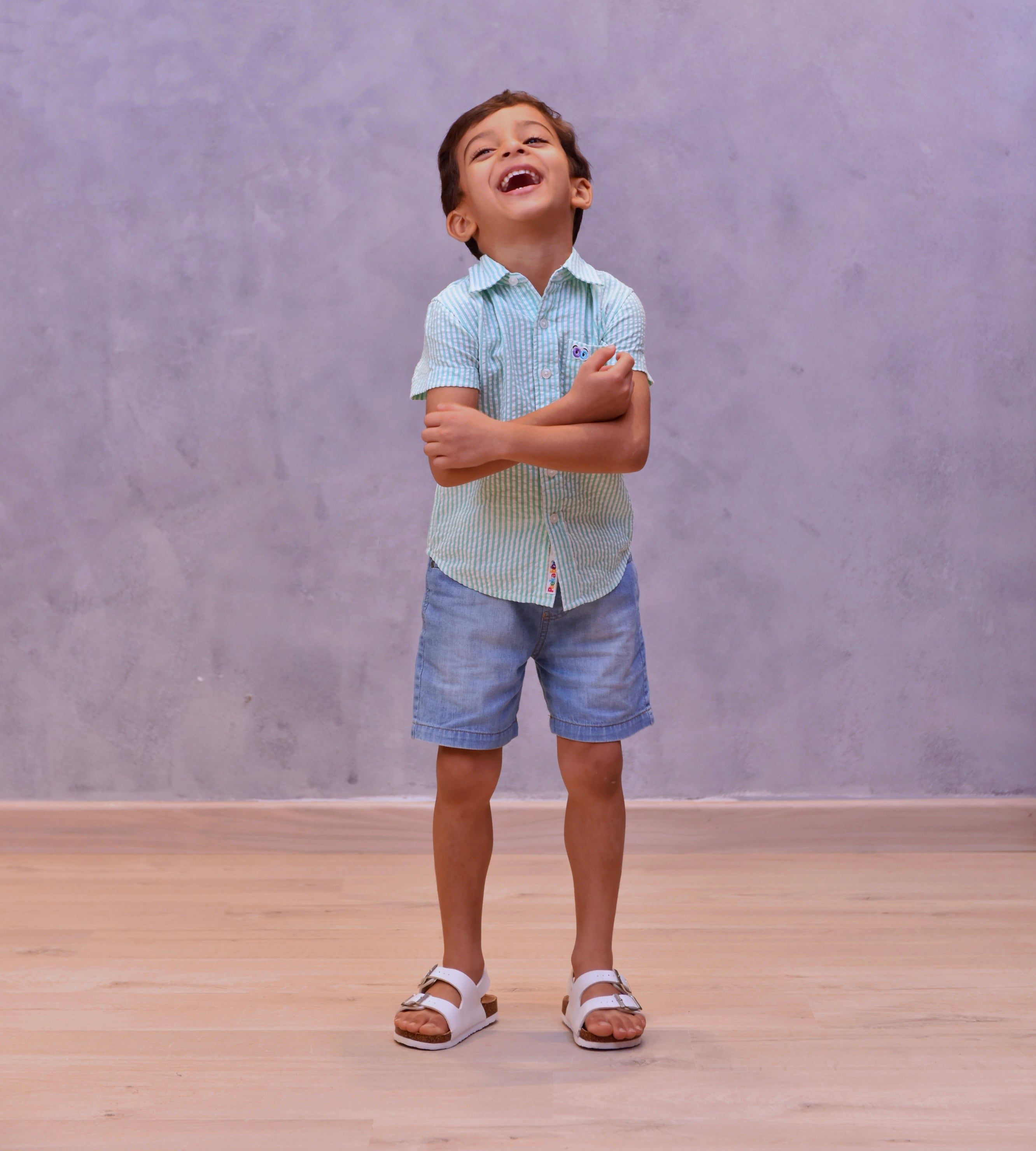 Boys Green Seersucker Shirt