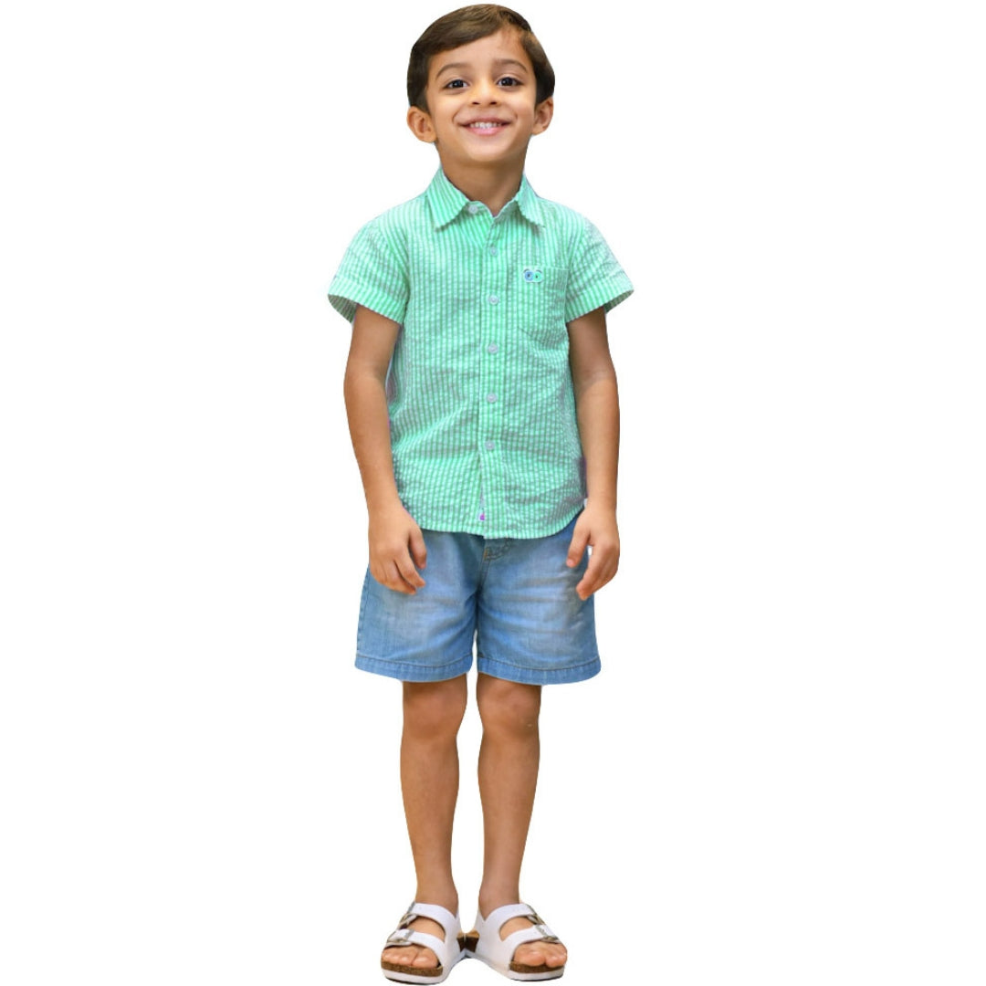 Boys Green Seersucker Shirt