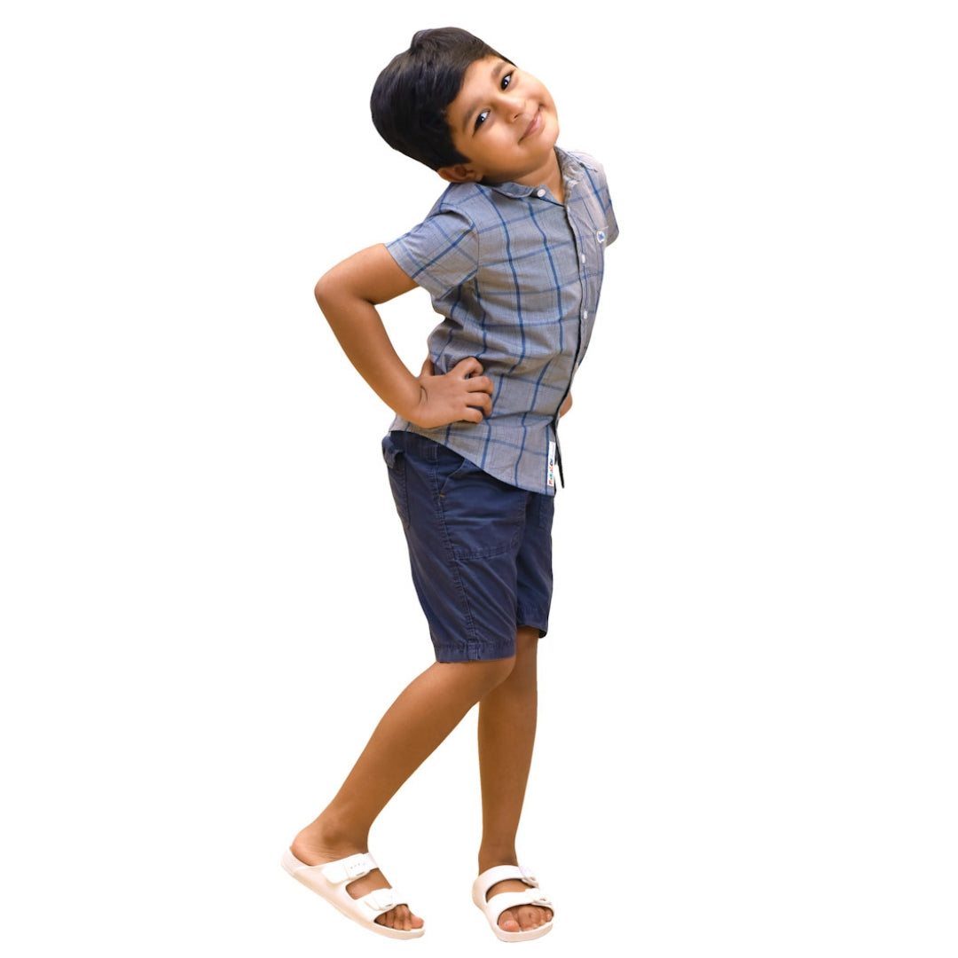 Boys Grey/Blue Checked Cotton Shirt