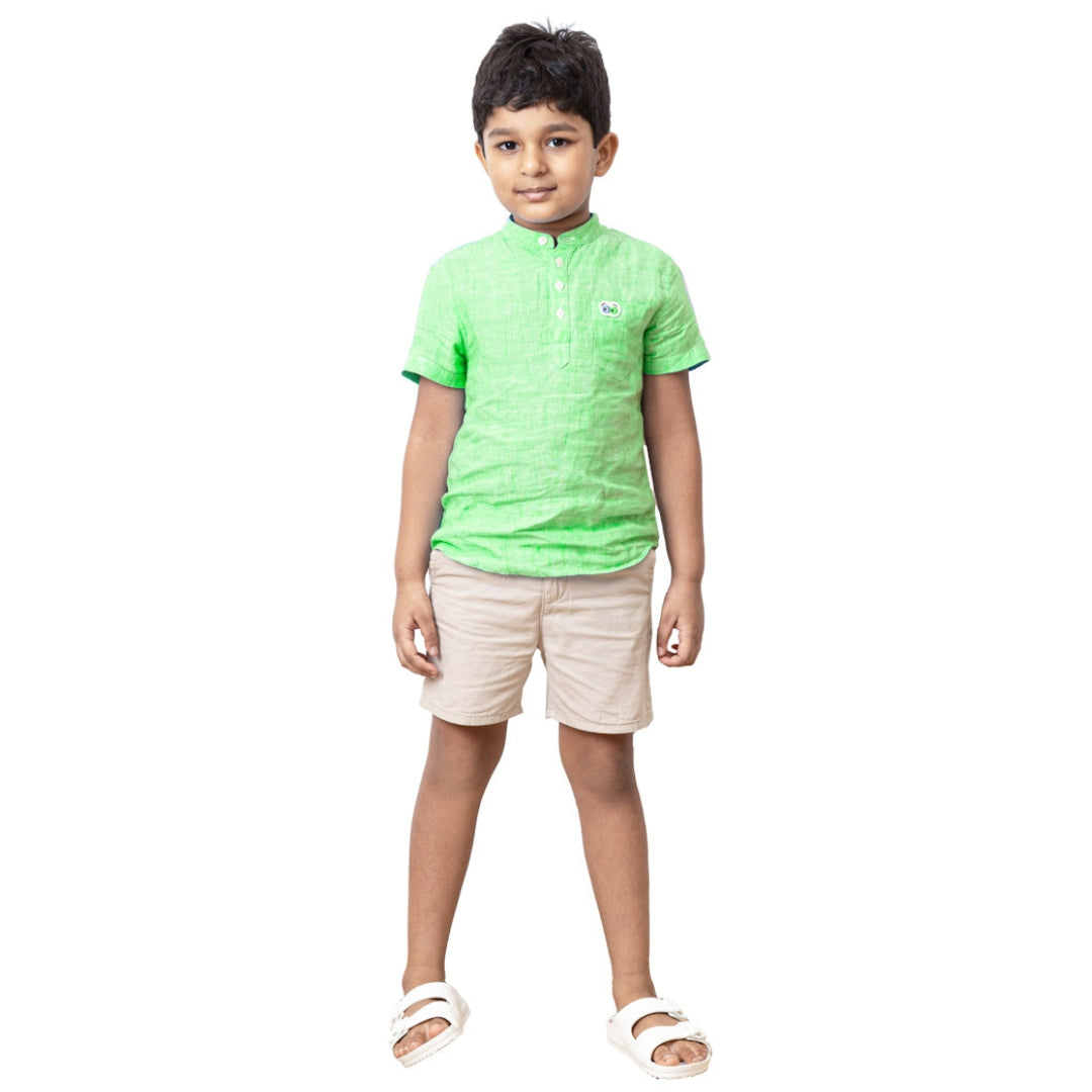Boys Jujubes Green Linen Shirt