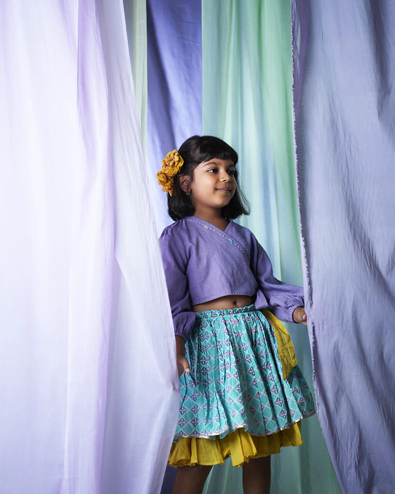 Mosaic magic Girls Ethnic wear Wrap Top 3/4 Lehenga Skirt