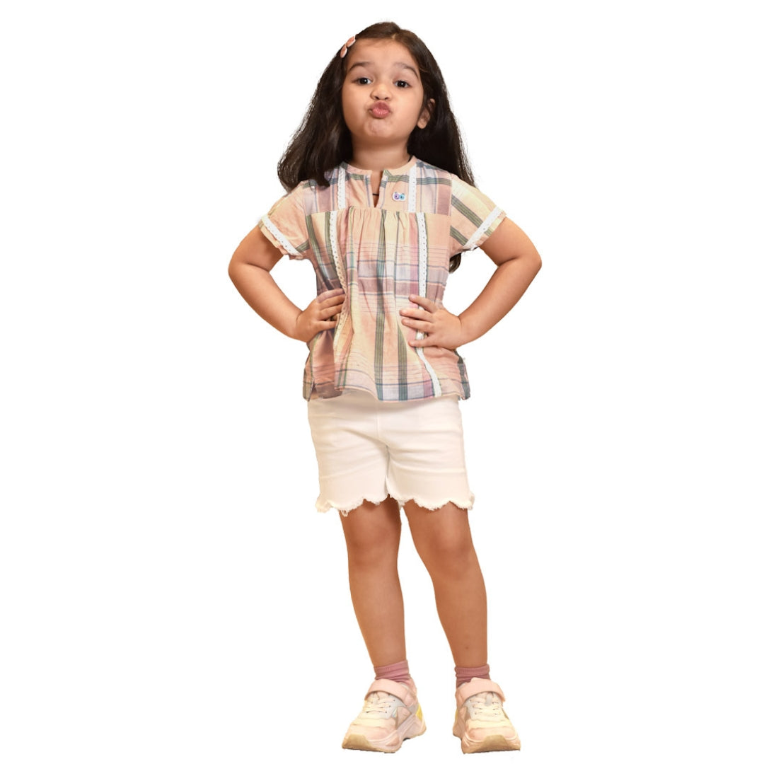 Girls Flared Madras Checks Cotton Top