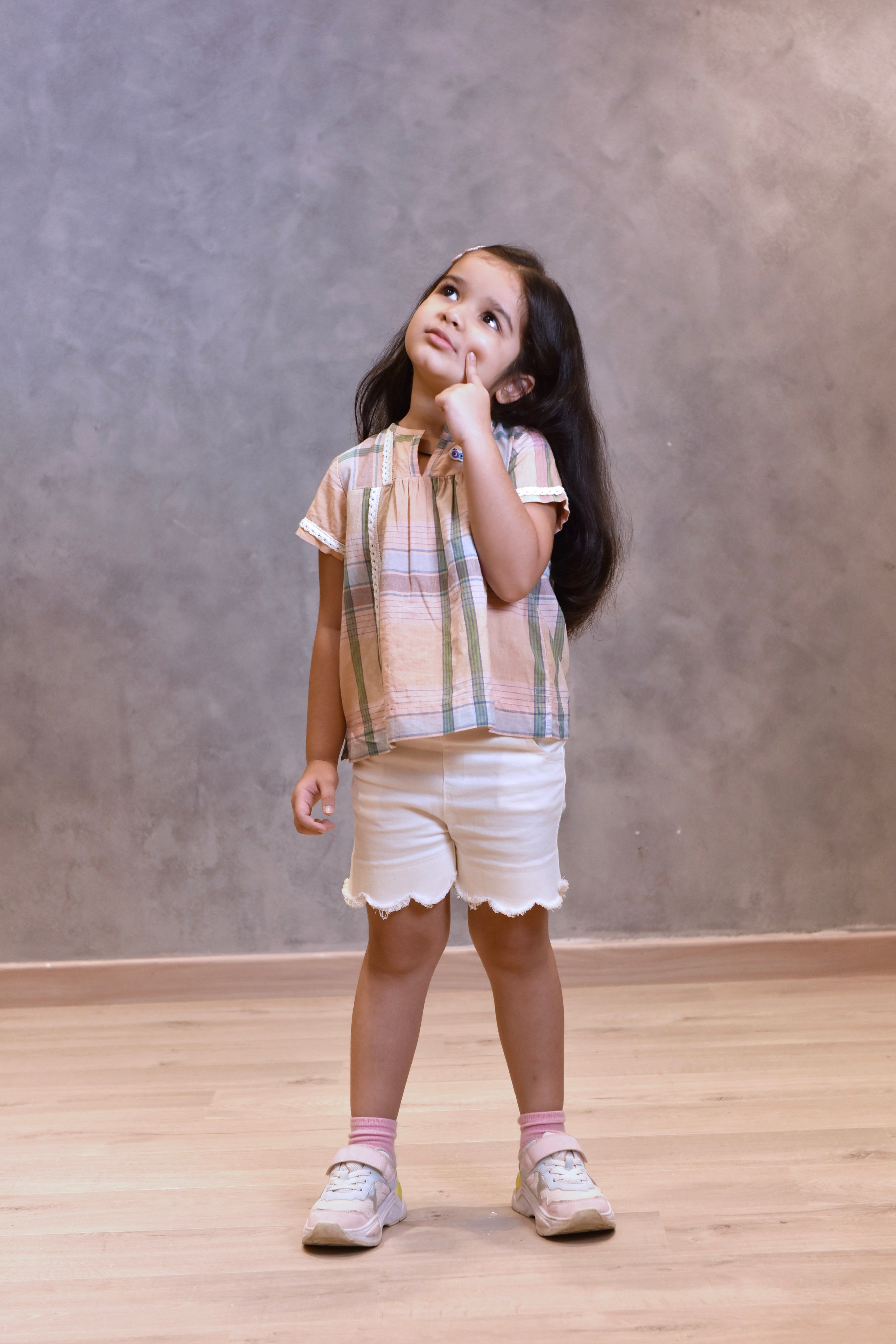 Girls Flared Madras Checks Cotton Top