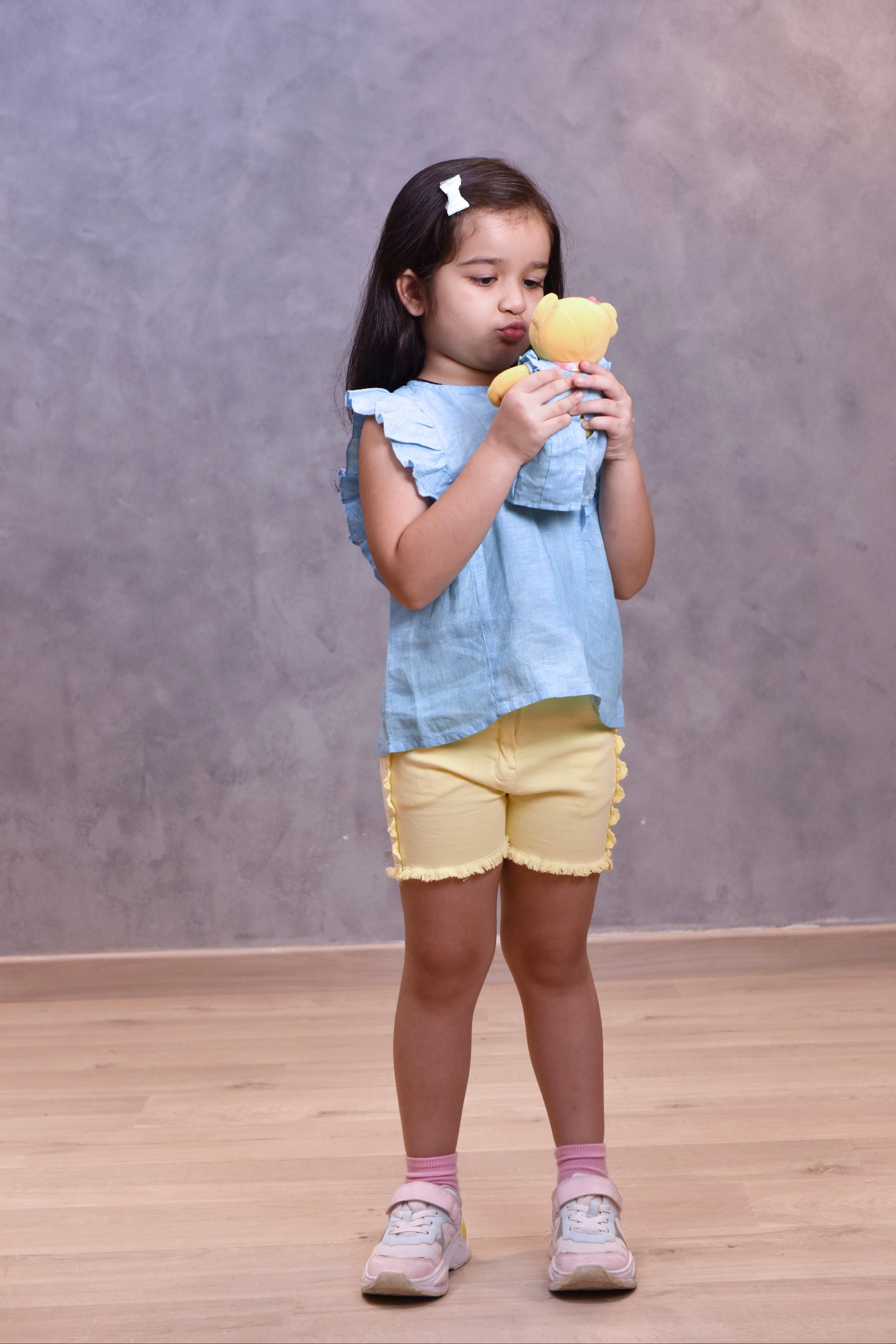Girls Jujubes Blue Linen Top