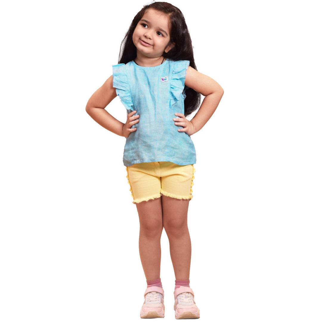 Girls Jujubes Blue Linen Top