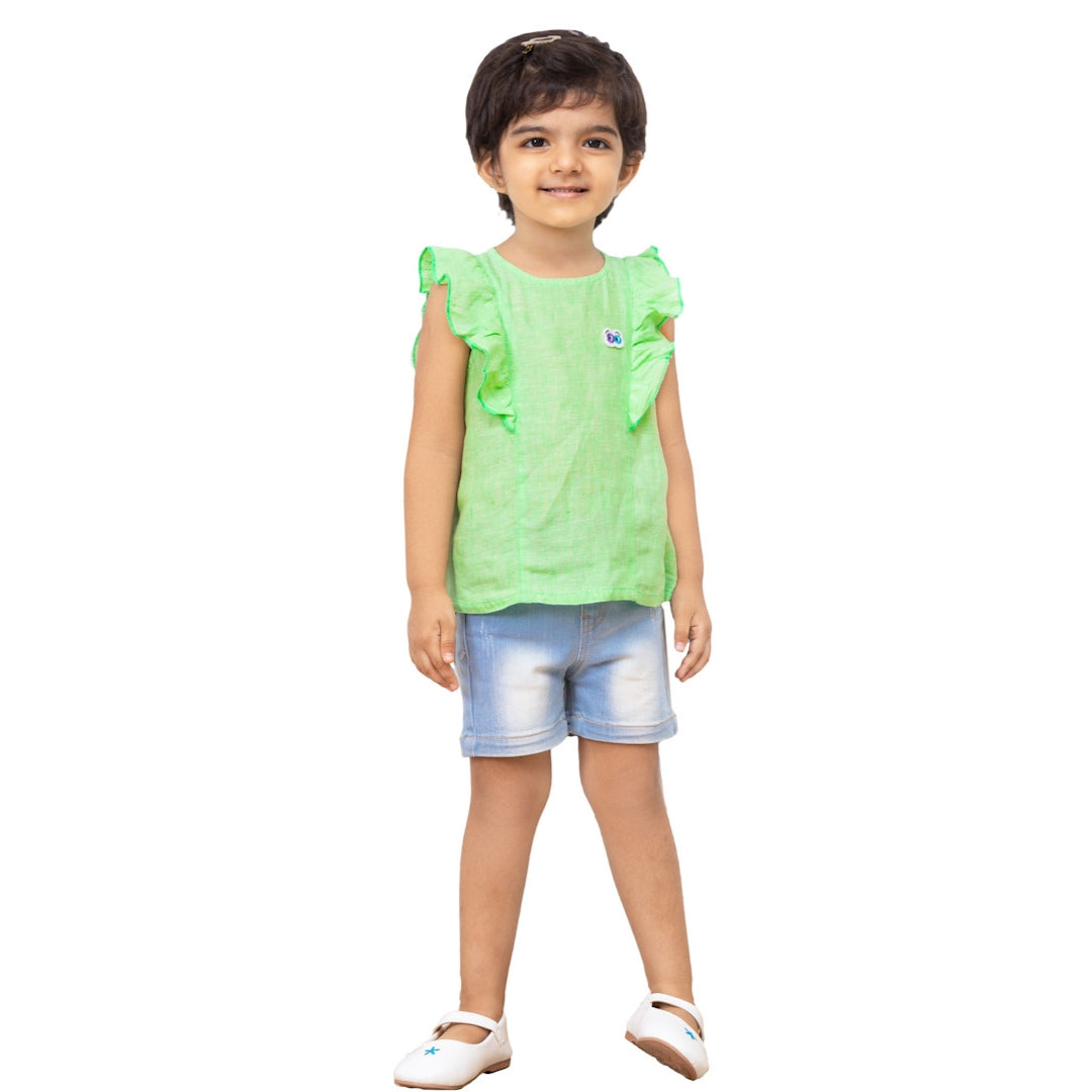 Girls Jujubes Green Linen Top
