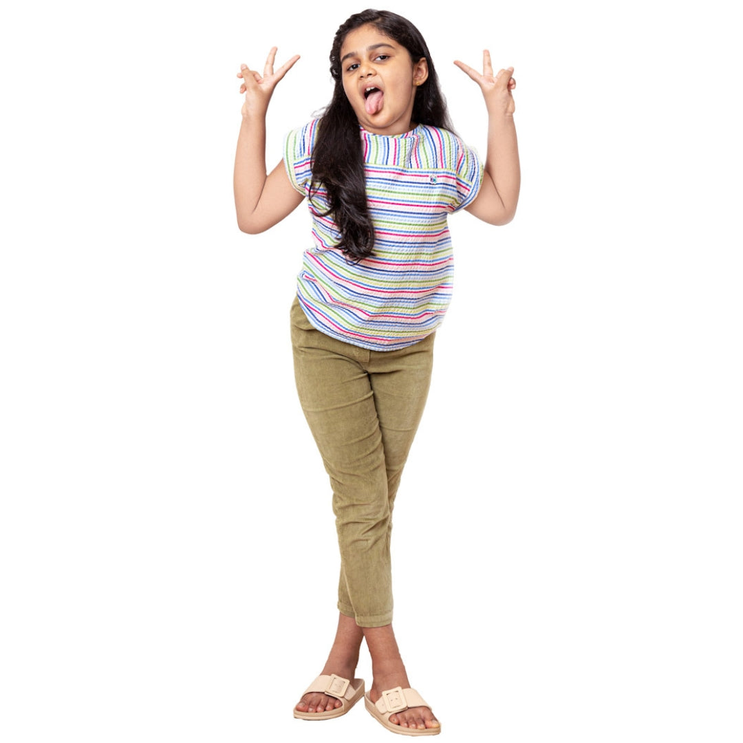 Girls Multi Color Seersucker Top