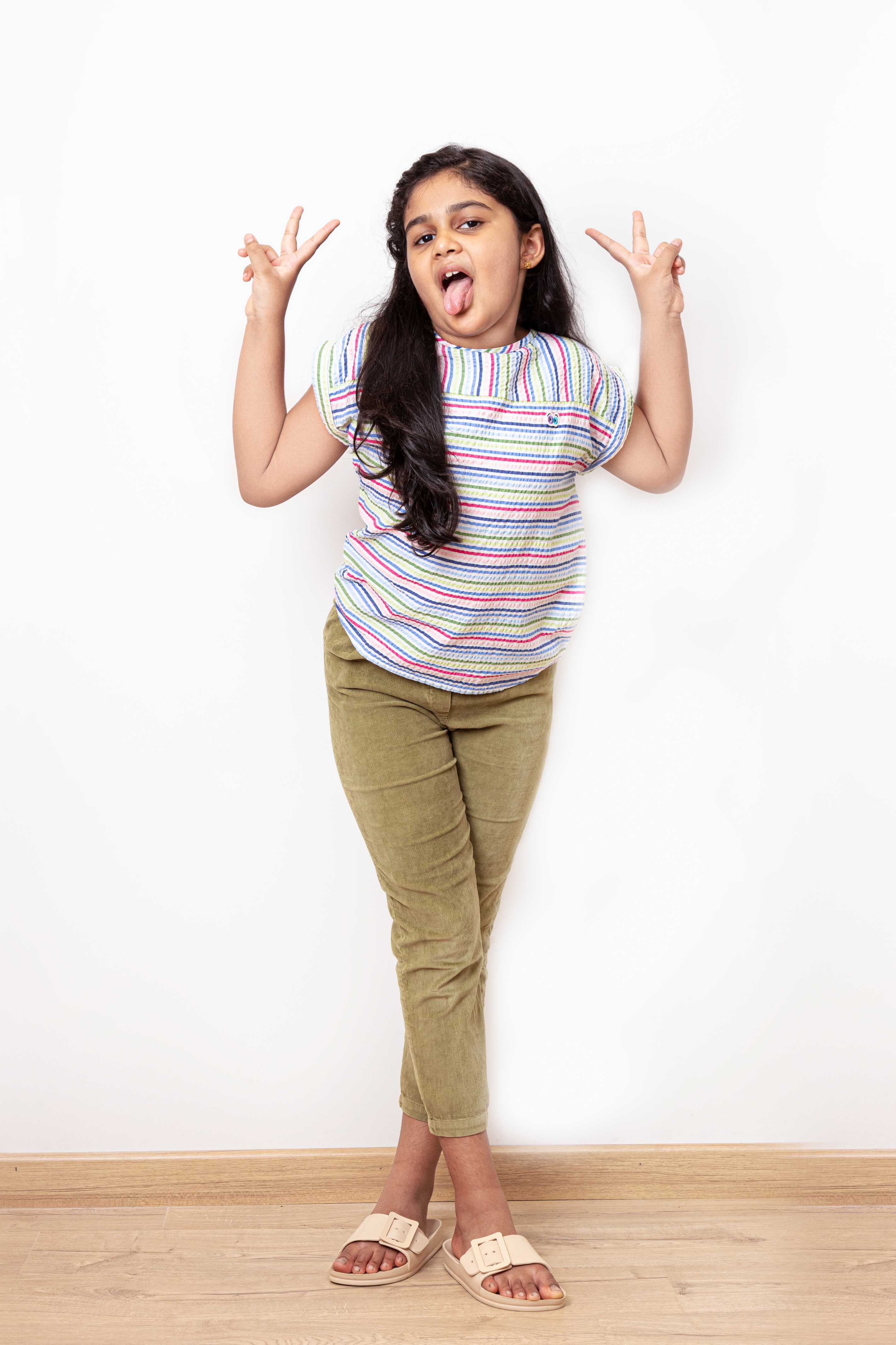 Girls Multi Color Seersucker Top
