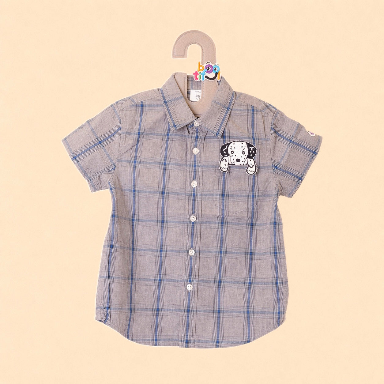 Boys Grey/Blue Checked Cotton Shirt