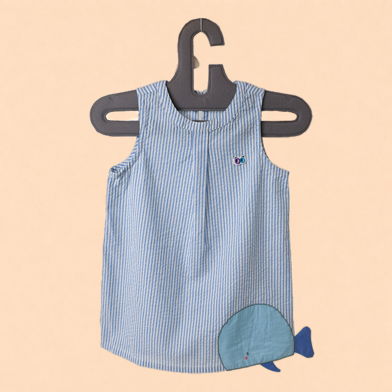 Girls Marshmallow Blue Striped Seersucker - WHALE