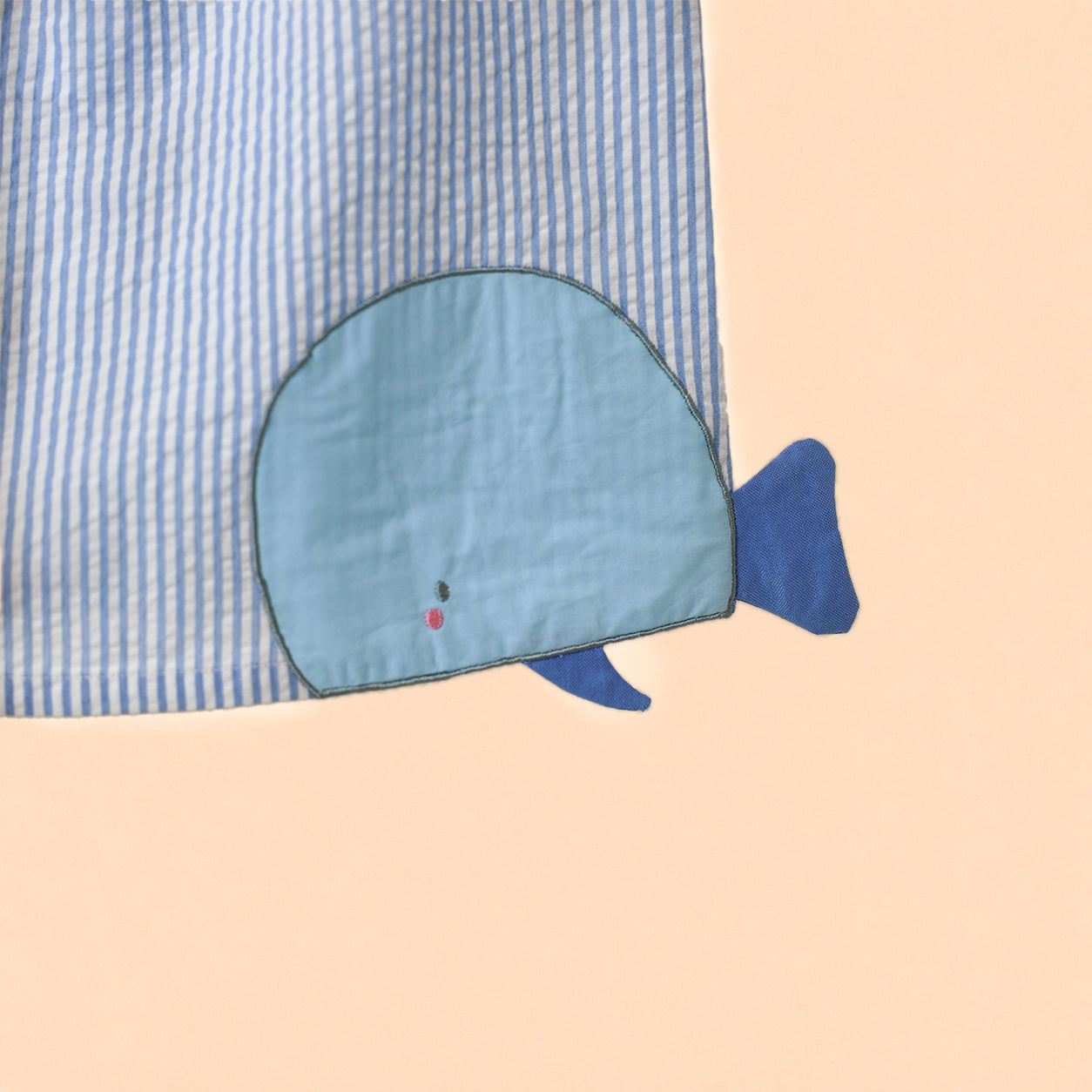 Girls Marshmallow Blue Striped Seersucker - WHALE