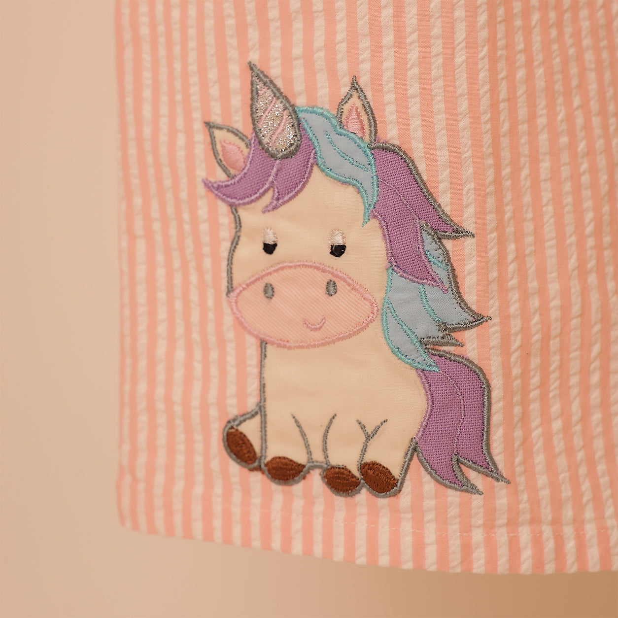 Girls Marshmallow Pink Striped seersucker - UNICORN