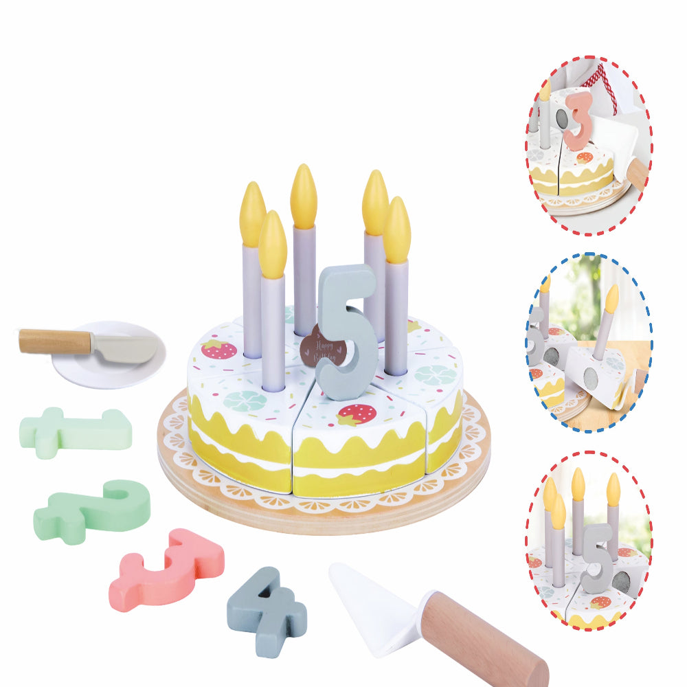 Open Ended Wooden Birthday Cake Set -21 Pieces-Pretend Play-Open Ended-Toycra