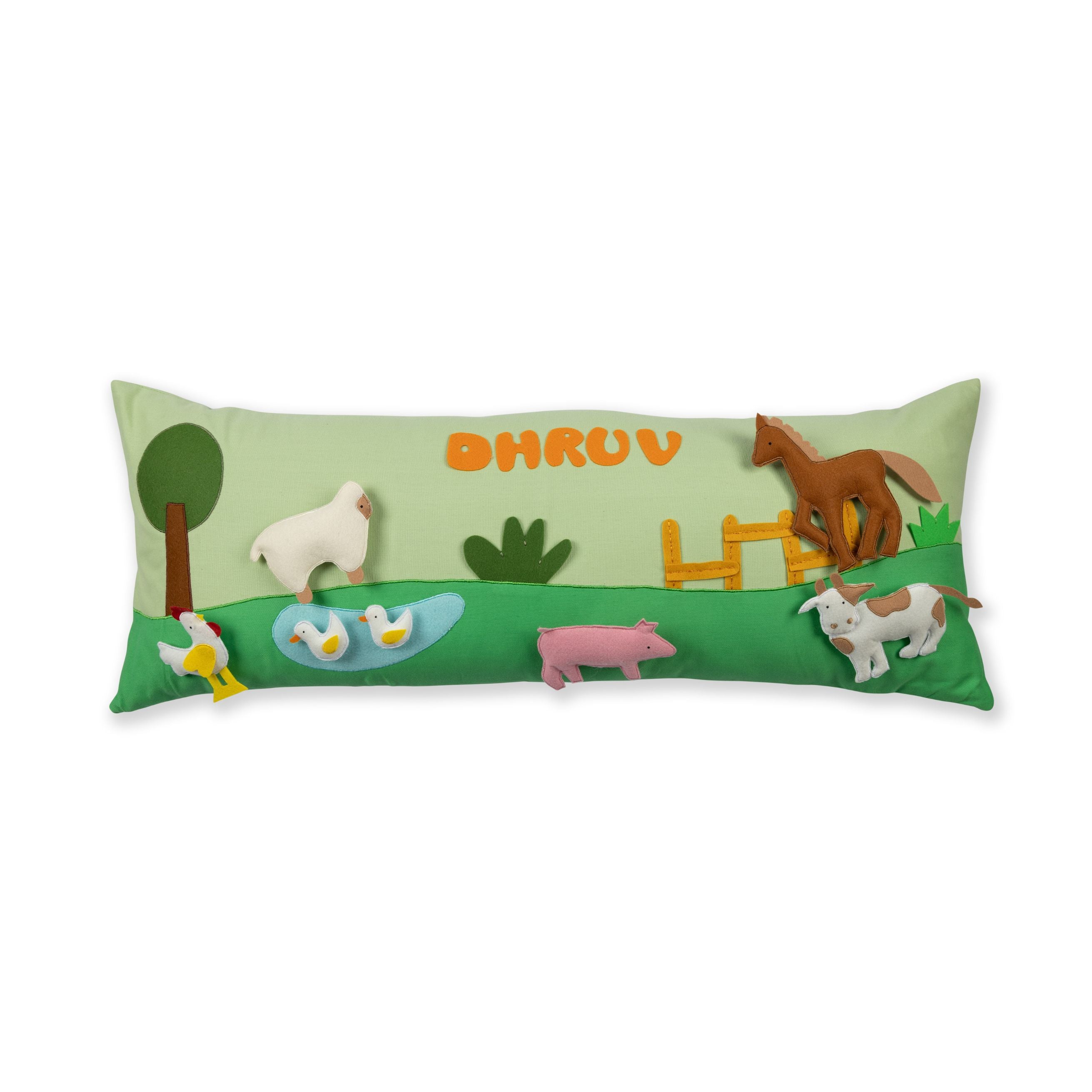 Farm Animal Green Long Cushion Cover With Pop-Ups