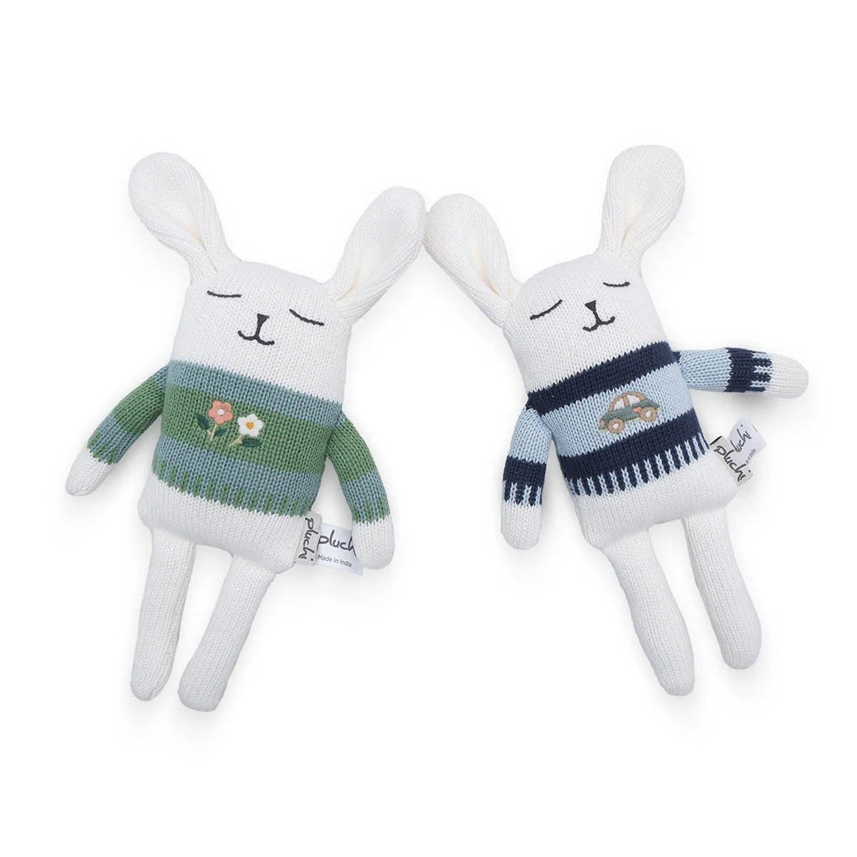 Blossom & Zoomie Bunny Cotton Knitted Stuffed Soft Toy (Set of 2)