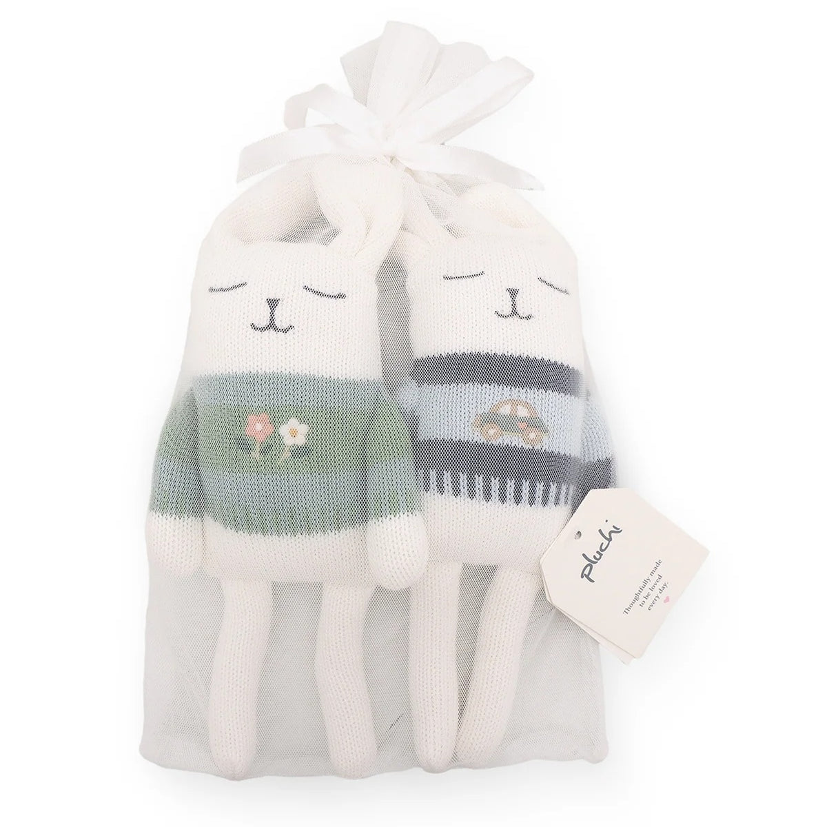 Blossom & Zoomie Bunny Cotton Knitted Stuffed Soft Toy (Set of 2)