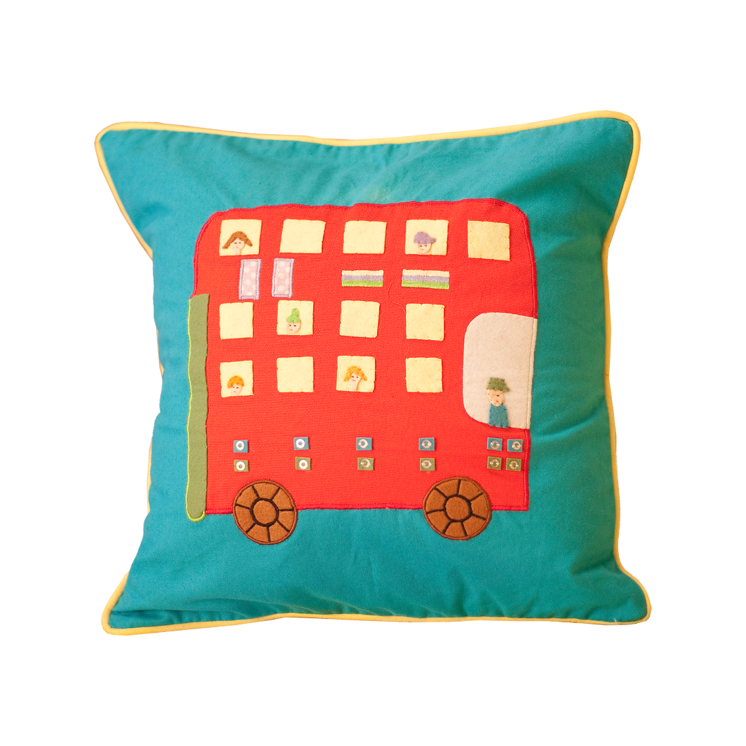 Around The World Bus 16" x 16" Cushion Cover