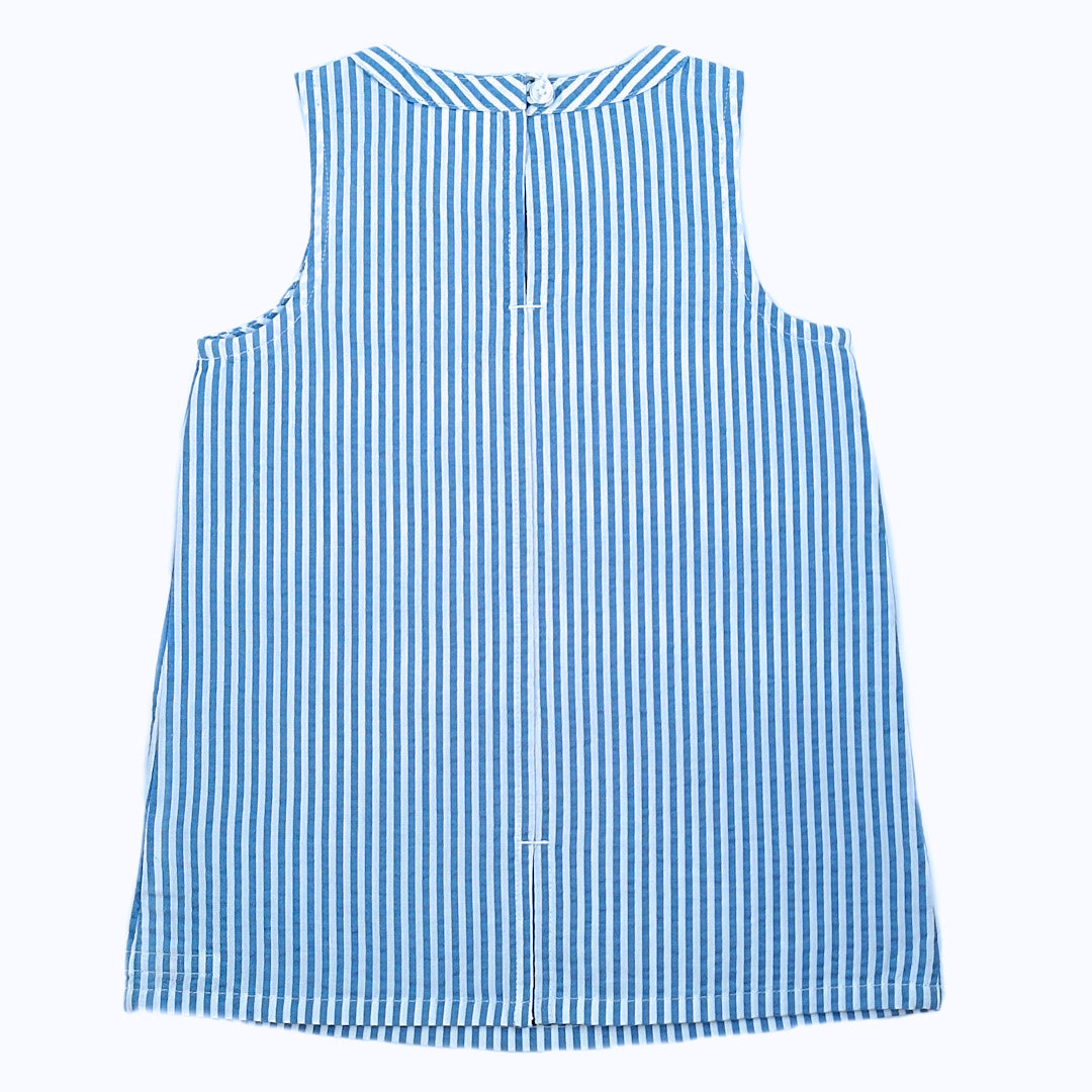 Girls Blue Seersucker Dress