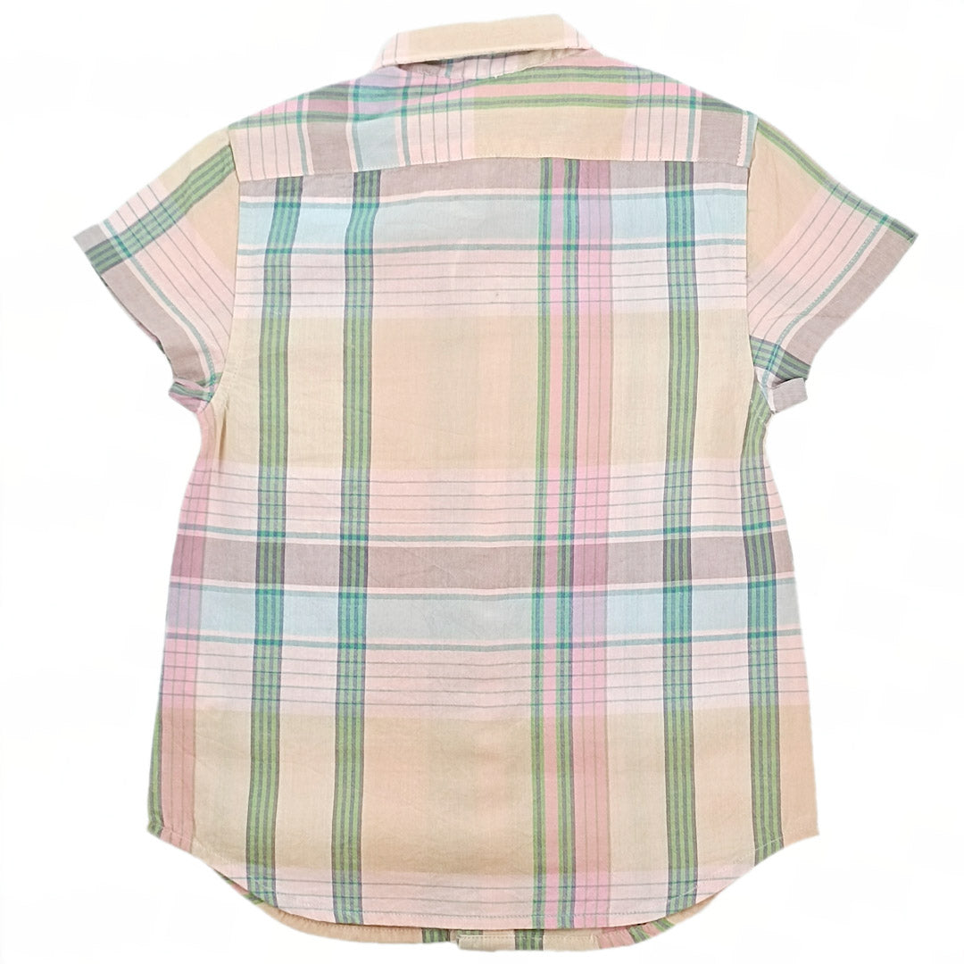 Boys Peach Madras Checks Cotton Shirt