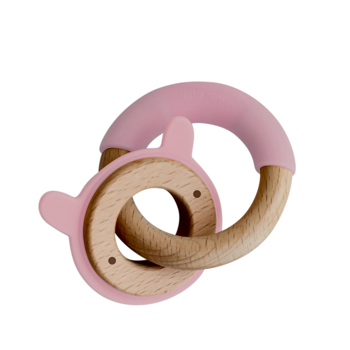 Wood + Silicone Disc & Ring Teether -Pink Rabbit