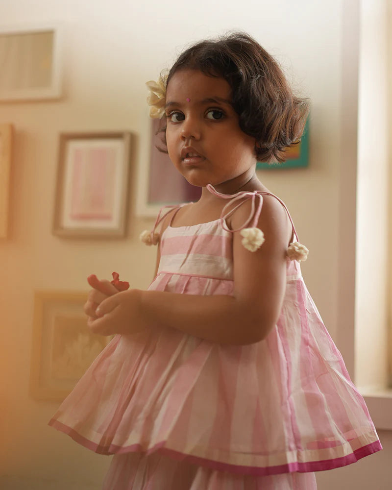 Kamal lehenga set in baby pink stripes