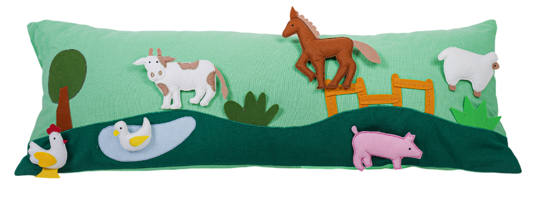 Farm Animal Green Long Cushion Cover With Pop-Ups