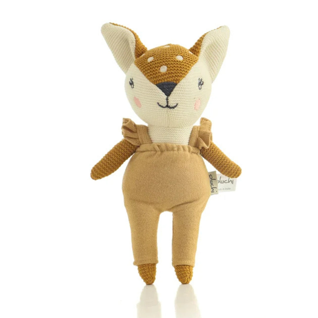 Classy Fox- Cotton Knitted Stuffed Soft Toy (Mustard & Ivory)
