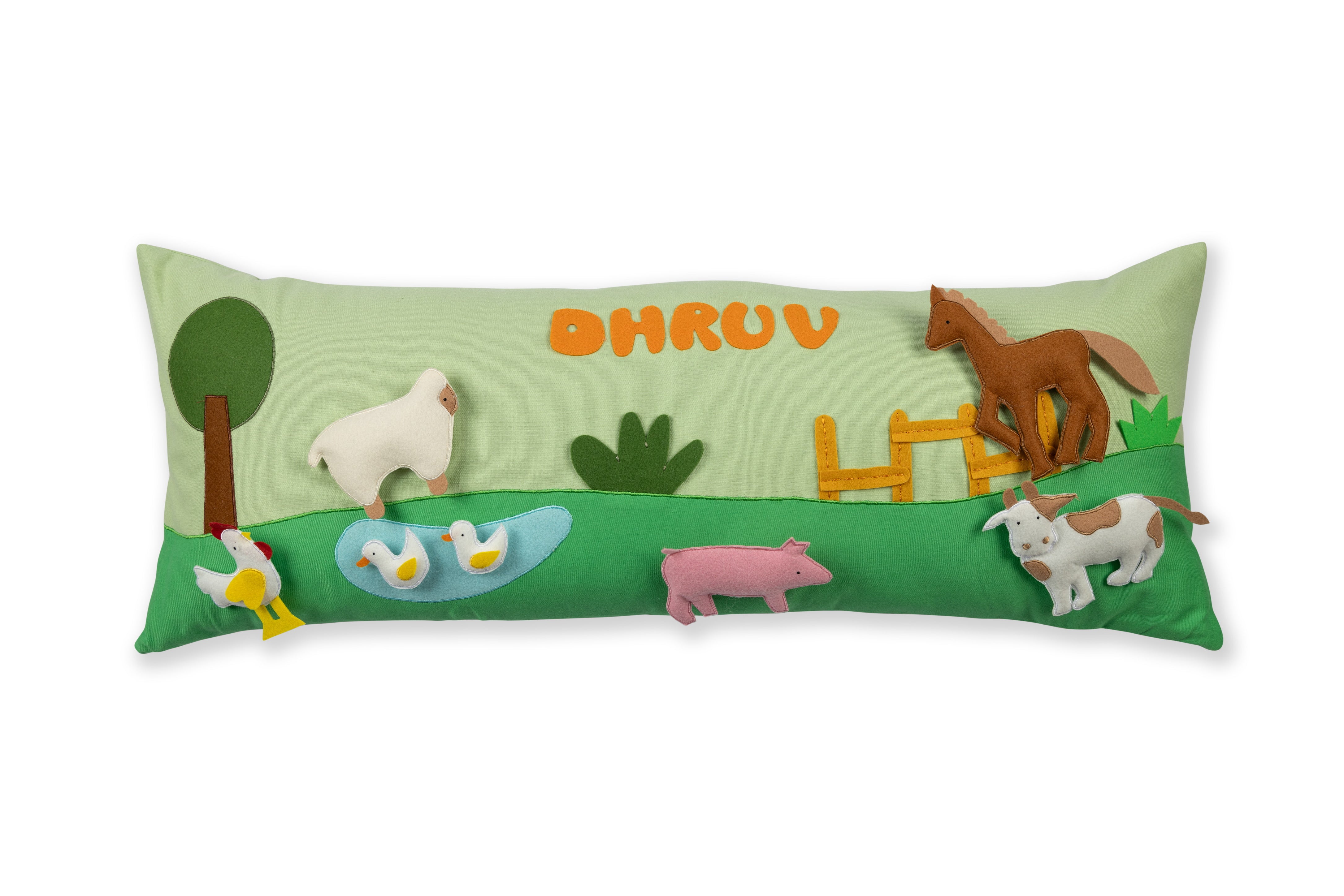 Farm Animal Green Long Cushion Cover With Pop-Ups