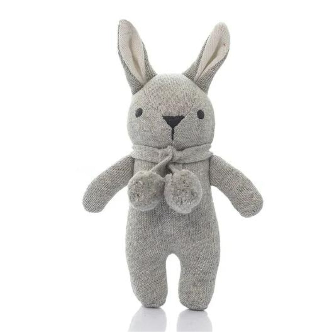 Toto Bear Cotton Knitted Stuffed Soft Rattle Toy (Vanilla Grey Melange & Natural)