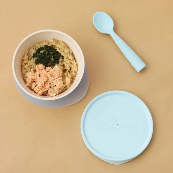 First Bite Suction Bowl With Spoon Feeding Set Aqua/Aqua