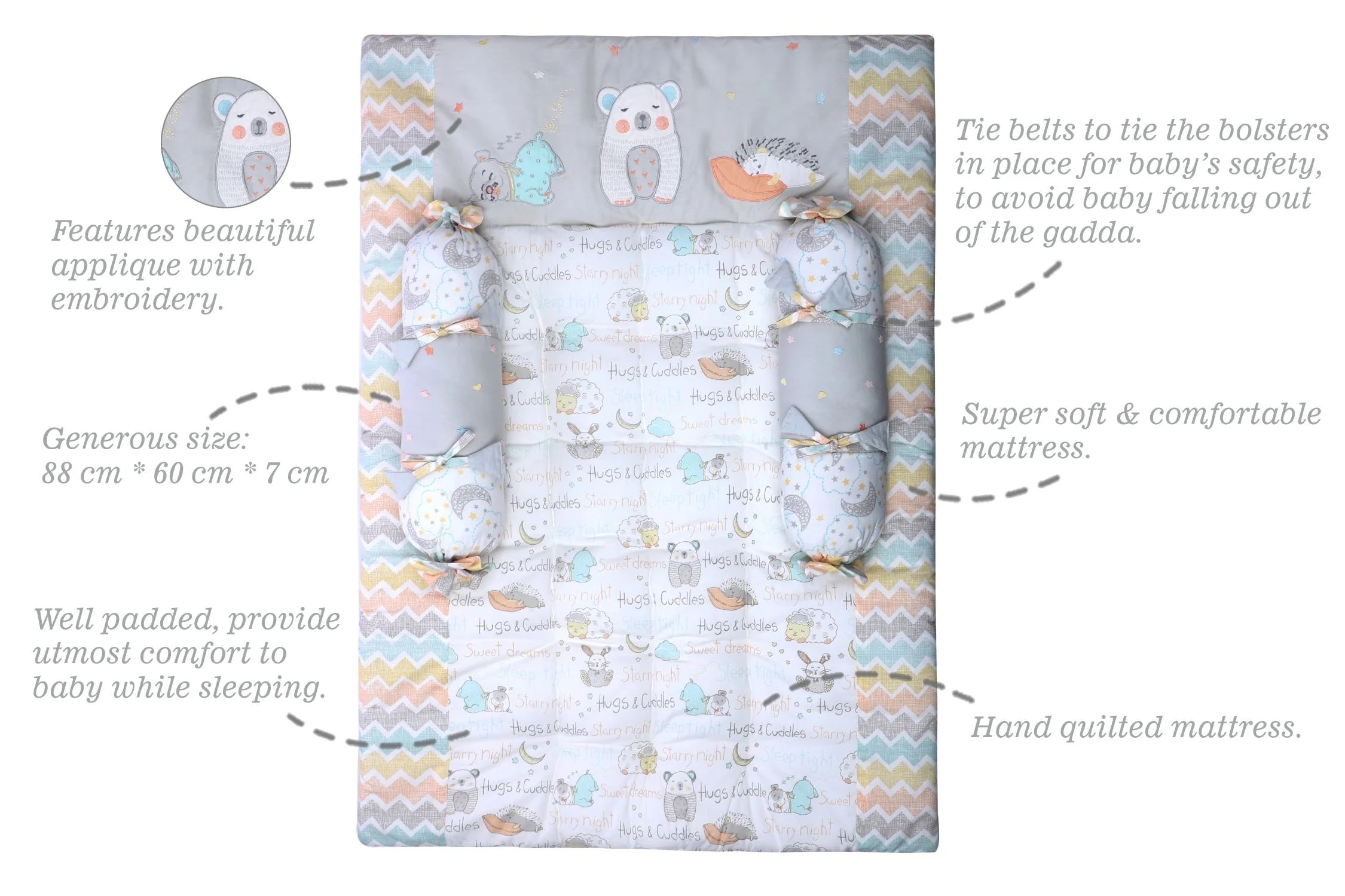 Gadda Set with 2 bolsters - Sleepy Friends