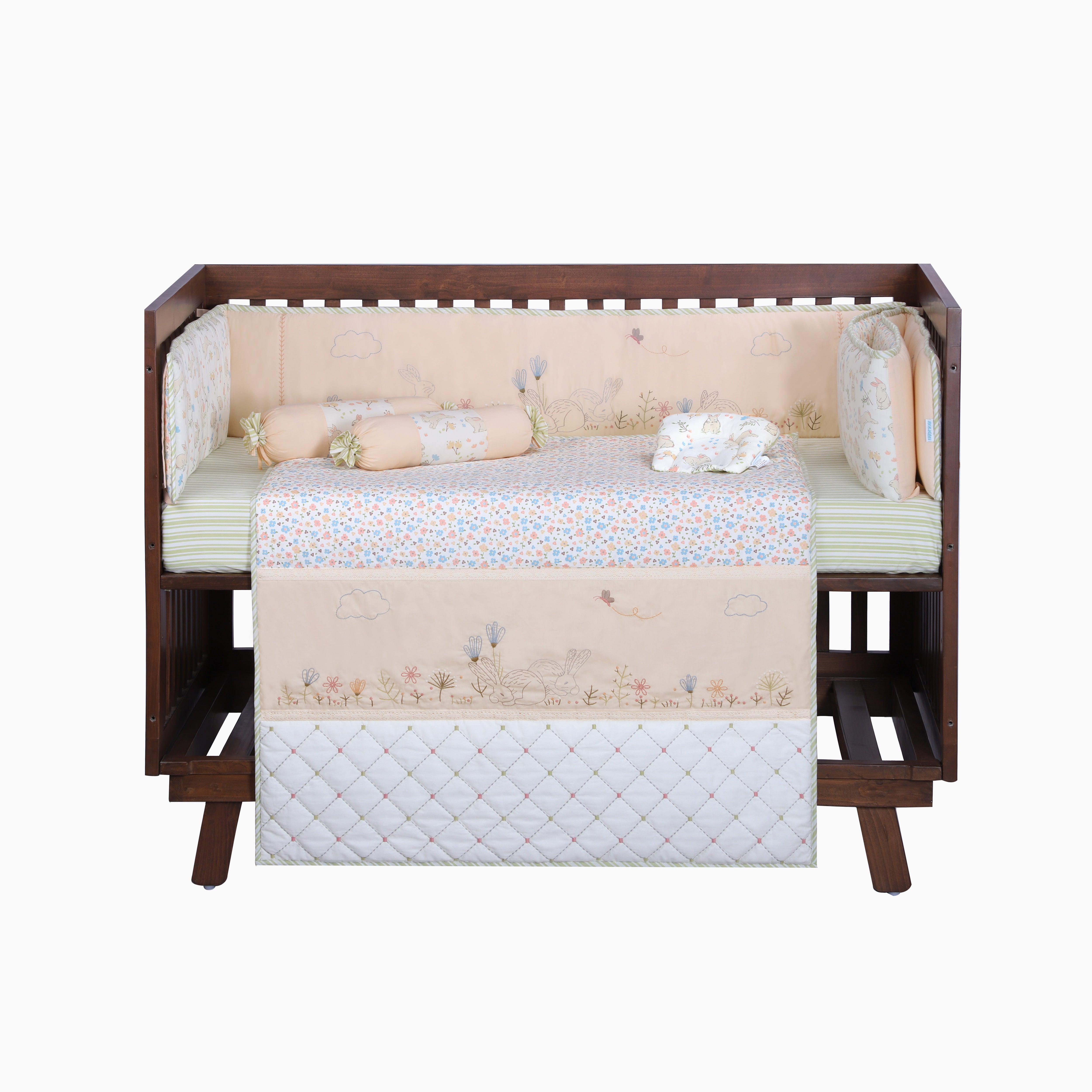 6 PIECE COT BEDDING SET - BUNNY GARDEN