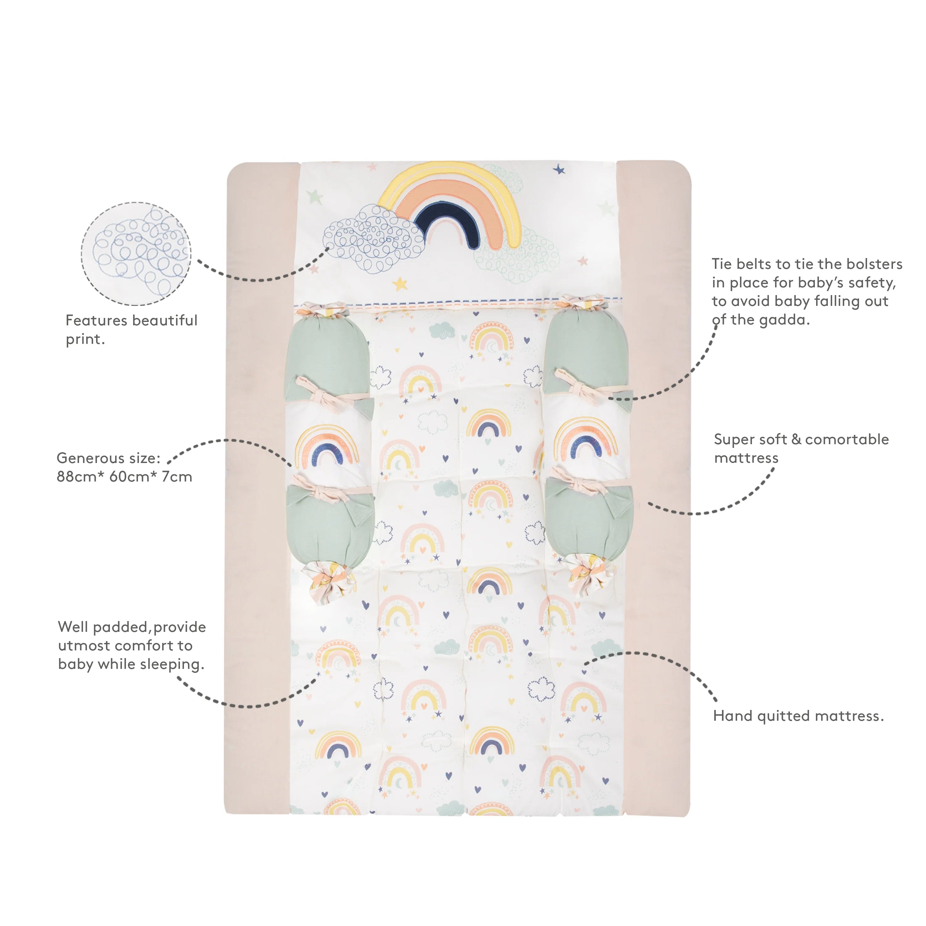 Gadda Set with two bolsters - Rainbow