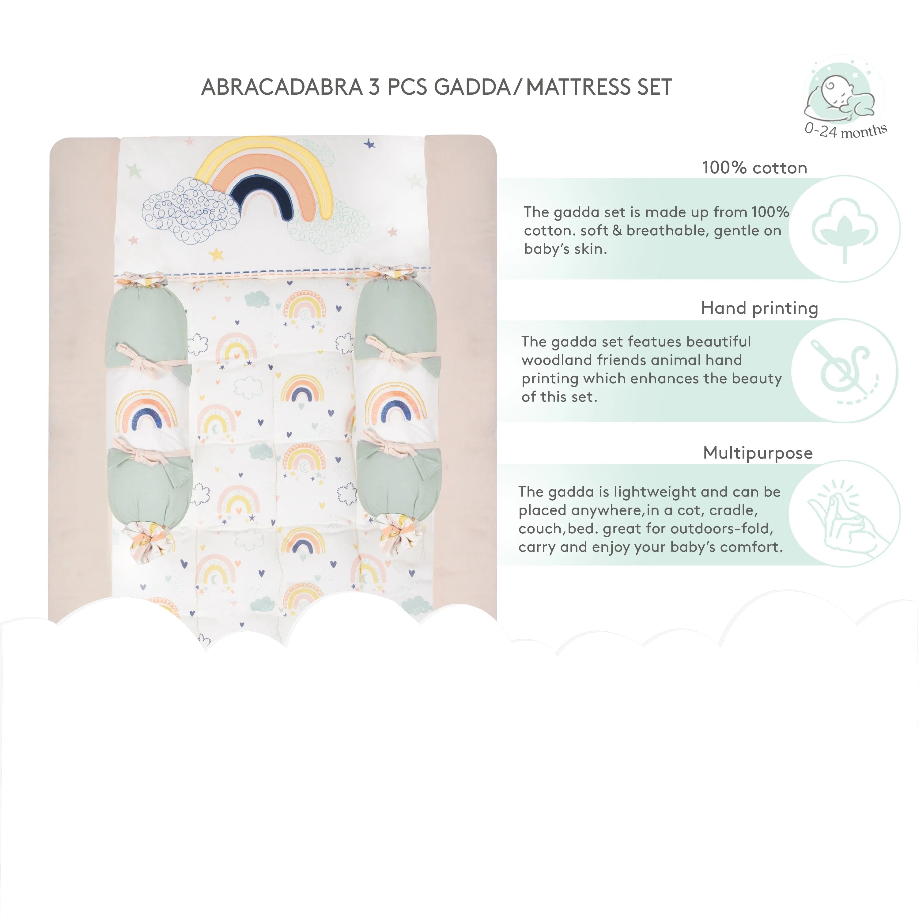 Gadda Set with two bolsters - Rainbow