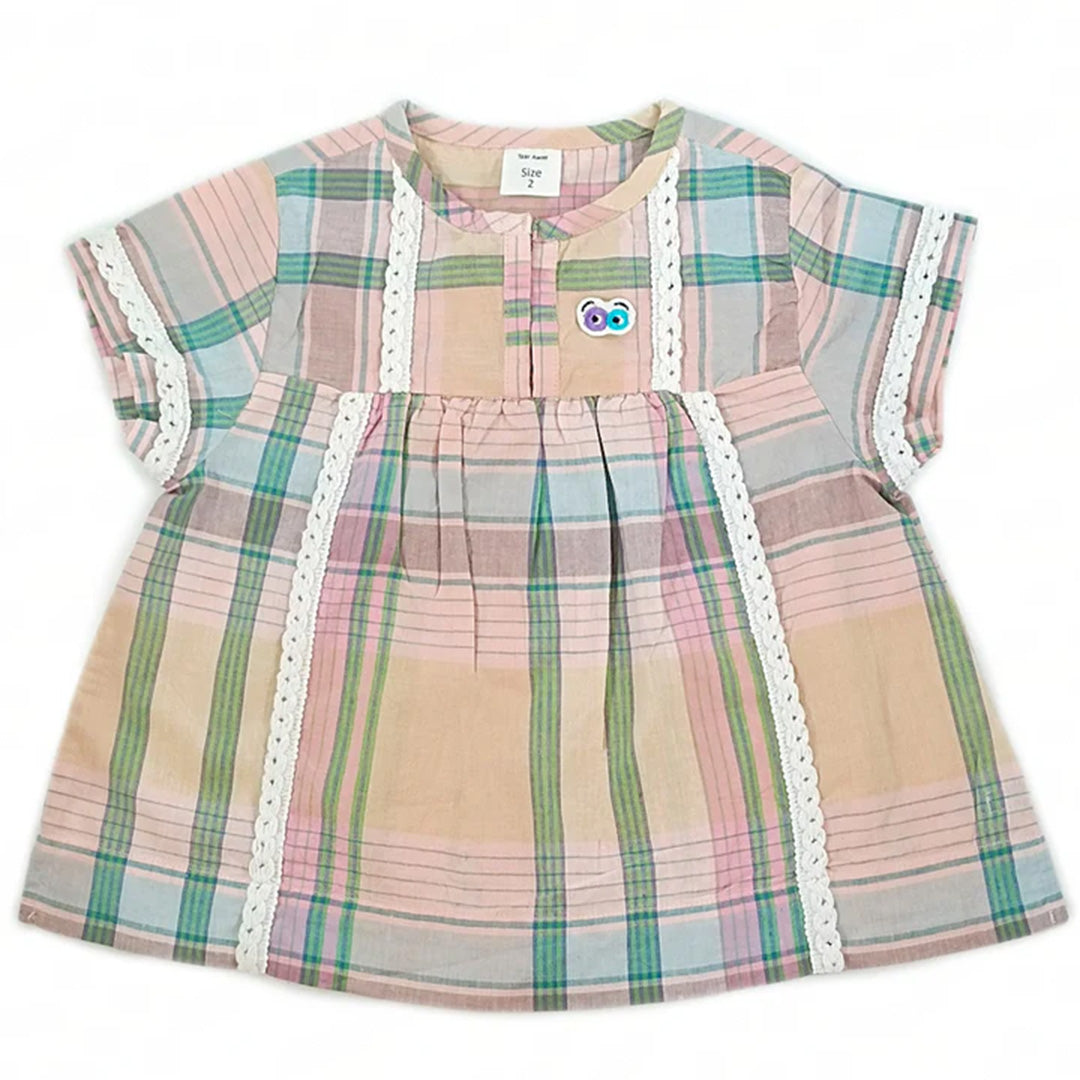 Girls Flared Madras Checks Cotton Top